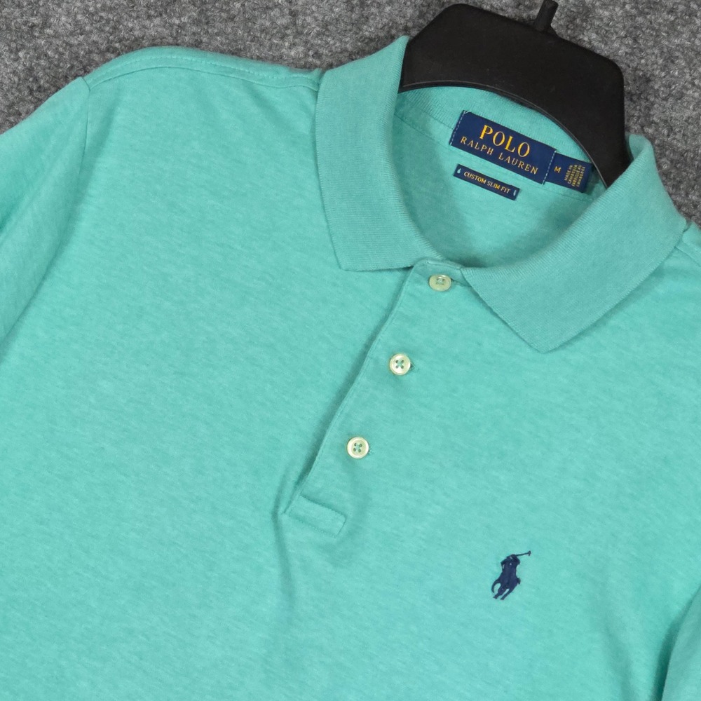 Polo Ralph Lauren Mens Medium Polo Shirt Green Custom Slim Fit Cotton Mesh Pony